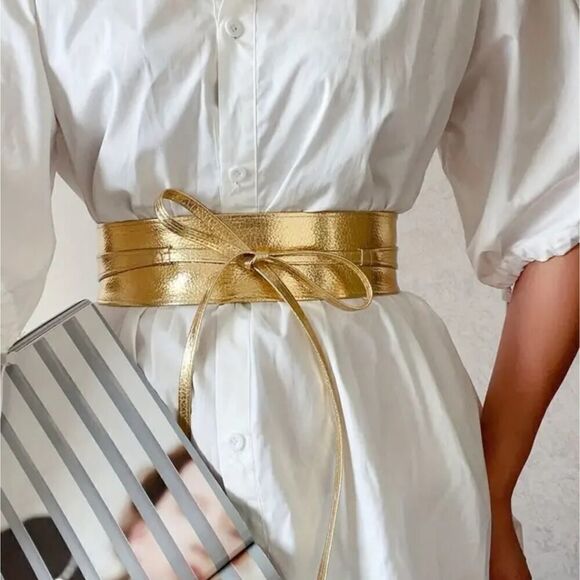 Fashionable Boho Vegan Leather Belt Wide Corset Style with Bow Tie Accent Red - Picture 1 of 6
